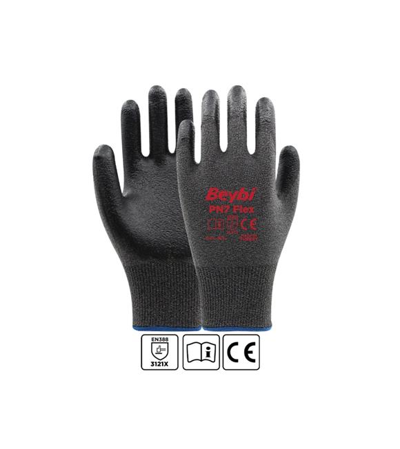 Beybi Pn7 Flex 9 Beden Nitril Kaplı Naylon Örme Eldiven 12li Paket Gri-Siyah EN388 (3121X)