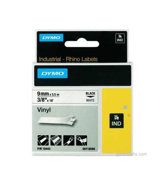 DYMO RhinoPRO Renkli Vinil 9mmx5,5m Siyah-Beyaz Şerit 18482