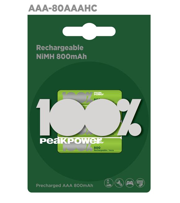 Peak Power AAA Boy İnce Kalem Pil Şarjlı 800mAh 4'lü Paket 80AAAHCMTK