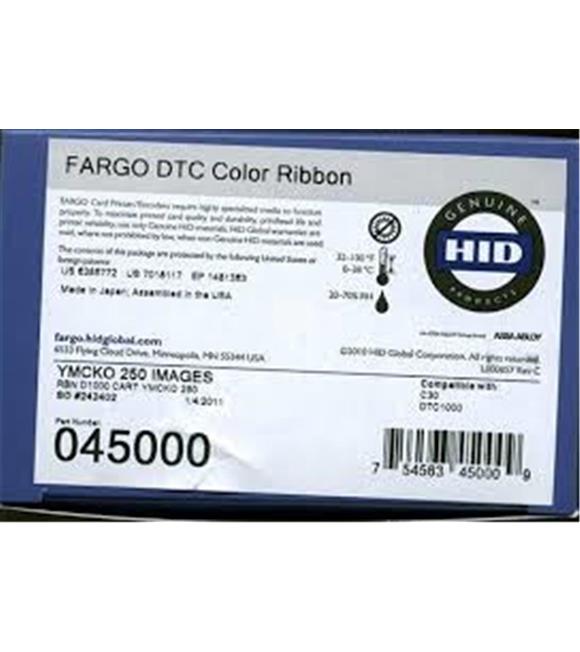 Fargo 045000 DTC1000-DTC1250e YMCKO Renkli Ribbon Tek Yüze 250 Renkli Baskı