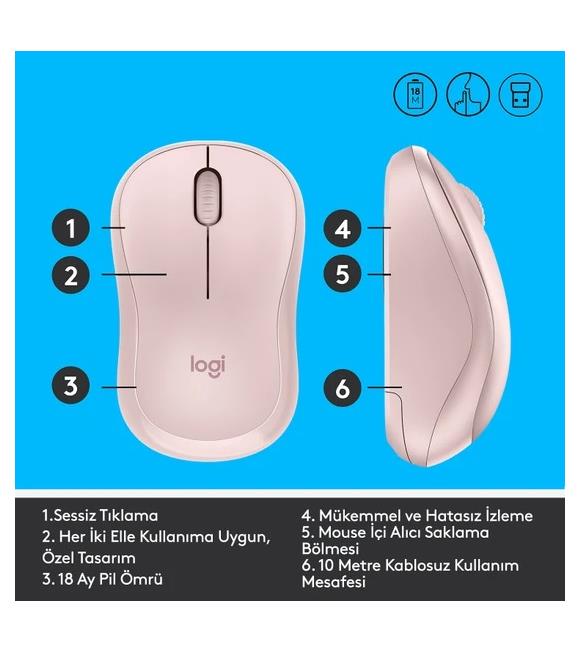 Logitech 910-006129 M220 Silent Sessiz Rose Kablosuz Mouse