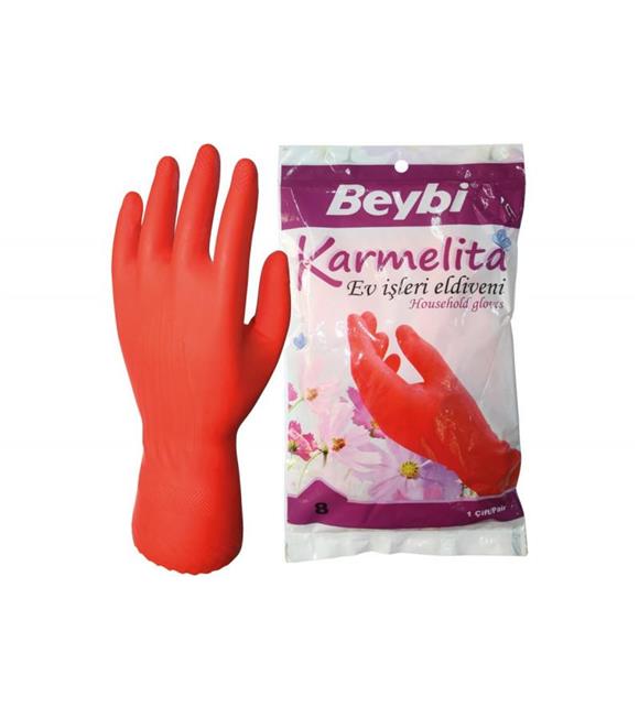 Beybi Karmelita 8 Numara 25li Paket Bulaşık Eldiveni Gıdaya Uygundur Kaymayı Önleyici Pütürlü