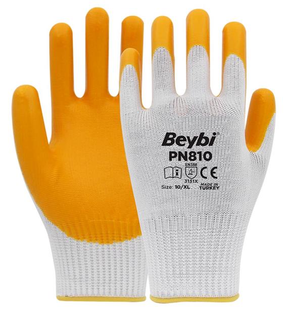 Beybi Nitril Poly Pn810 9 Beden Beyaz-Sarı 12li Eldiven