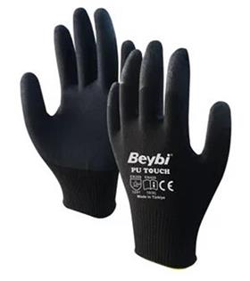 Beybi 10 Beden 12li Paket  Poliüretan Kaplı Pu Touch Siyah Montaj Eldiven  EN388 (3121X)