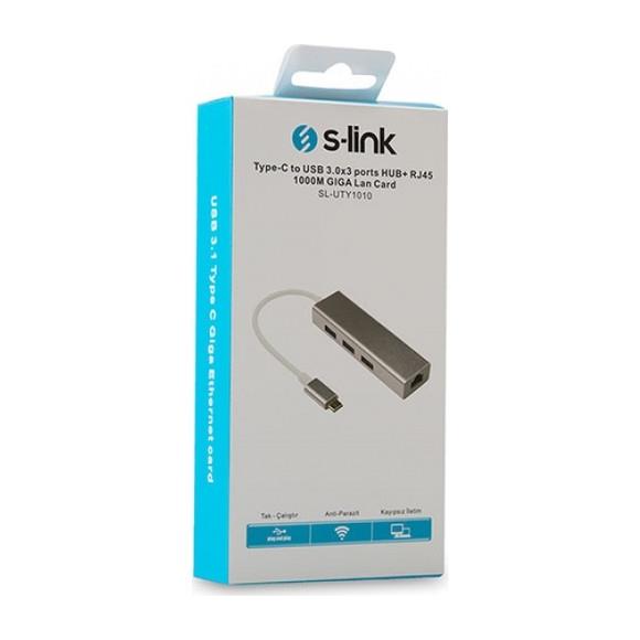 S-link SL-UTY1010 Tpye-c To Usb 3.0 - 3 Ports + rj Gıgabıt Ethernet Hub