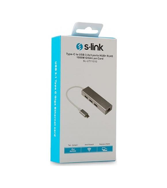 S-link SL-UTY1010 Tpye-c To Usb 3.0 - 3 Ports + rj Gıgabıt Ethernet Hub