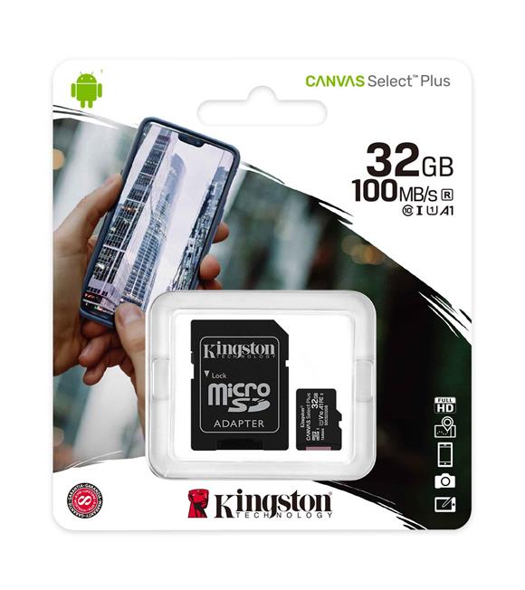 Kingston SDCS2-32GB 32GB micSDHC Canvas Select Plus 100R A1 C10 Card + ADP Hafıza Kartı_1