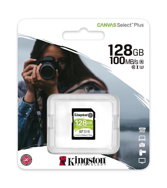 Kingston SDS2-128GB 128GB SDXC Canvas Select Plus 100R C10 UHS-I U3 V30 Hafıza Kartı_1