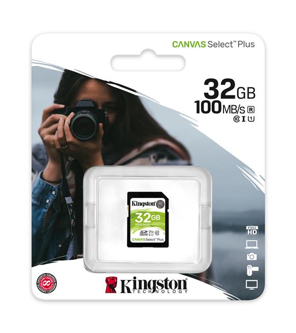 Kingston SDS2-32GB 32GB SDHC Canvas Select Plus 100R C10 UHS-I U1 V10 Hafıza Kartı