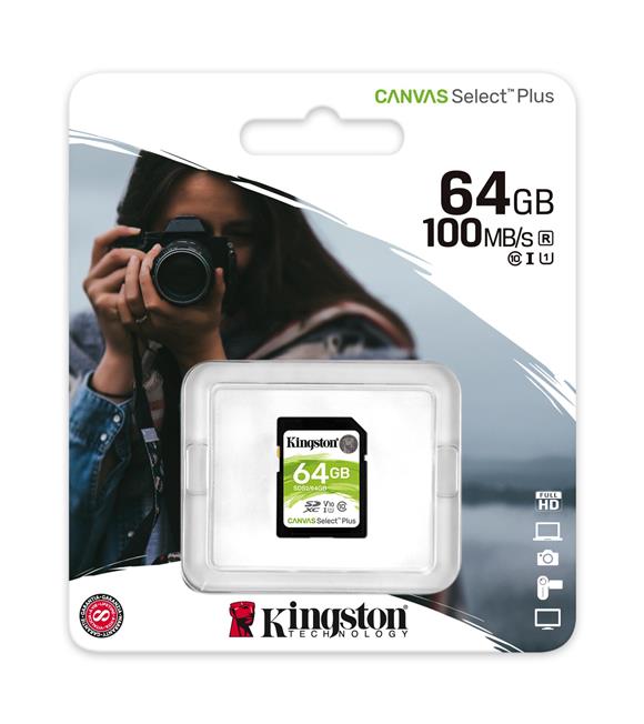 Kingston SDS2-64GB 64GB SDXC Canvas Select Plus 100R C10 UHS-I U1 V10 Hafıza Kartı_1