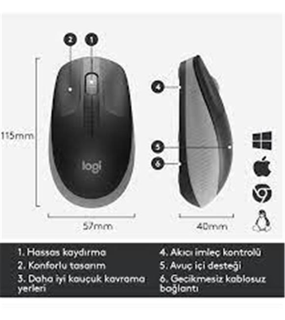 Logitech 910-005909 M191 Mavi Büyük Boy Kablosuz Mouse Optik 1000 Dpı Buton