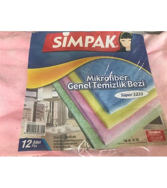 Simpak Mikrofiber Genel Temizlik Bezi 12li 40X40 (Süper 3233)