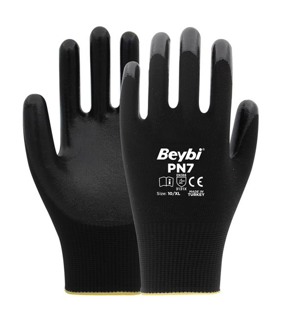 Beybi Nitril Poly PN7 10 Beden Siyah Eldiven 12li Paket( EN388 3131X)