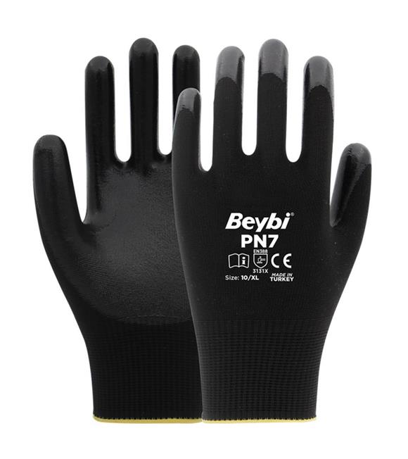 Beybi Nitril Poly PN7 10 Beden Siyah Eldiven 12li Paket( EN388 3131X)