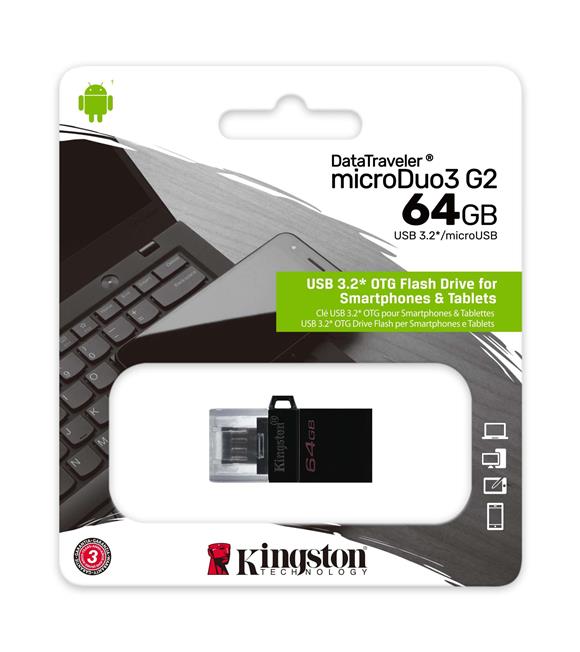 Kingston DTDUO3G2-64GB DT MicroDuo 3 Gen2 + microUSB (Android-OTG) Çift Taraflı Flash Bellek