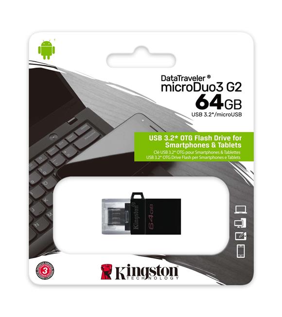 Kingston DTDUO3G2-64GB DT MicroDuo 3 Gen2 + microUSB (Android-OTG) Çift Taraflı Flash Bellek_1