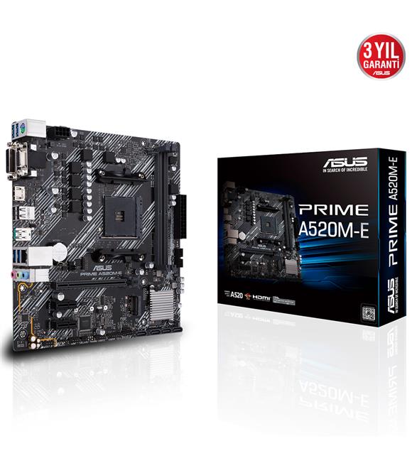 Asus Prime A520M-E AMD AM4 64GB DDR4 4600Mhz M2 Dvi-Vga-Hdmi mATX Anakart