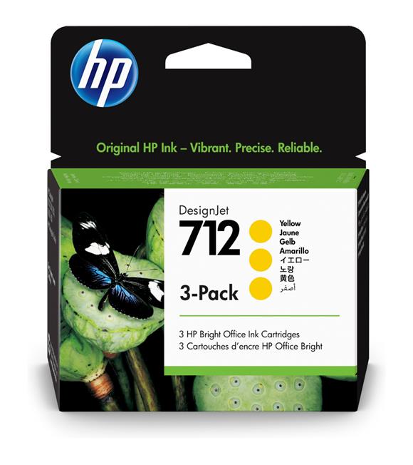 HP 712 Yellow Sarı 29ML 3Lü Paket Plotter Kartuşu 3ED79A