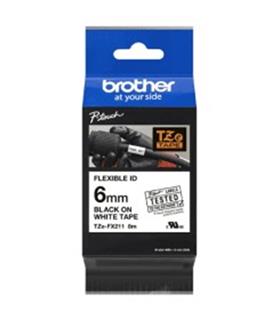 Brother TZE-FX211 6 mm Beyaz Üzeri Siyah Esnek Laminasyonlu Etiket Kağıt Ürünleri