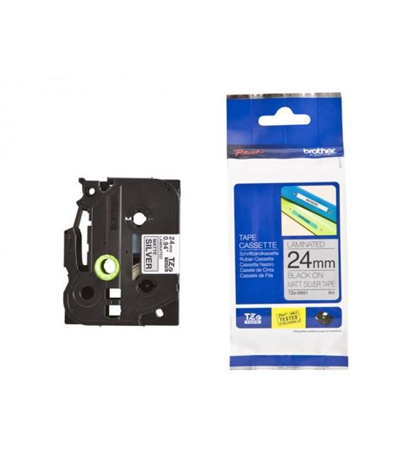 Brother TZE-SM951 24 mm Mat Gümüş Üzeri Siyah Güçlü Yapışkanlı Laminasyonlu Etiket