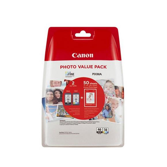 Canon PG-46 CL-56 Multipack 2'li Mürekkep Kartuş 50 adet 10x15 Fotoğraf Kağıdı Hediyeli