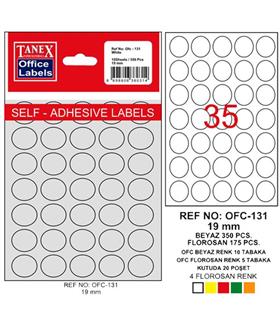 Tanex Ofis Etiketi Poşetli Yuvarlak 19 MM Beyaz OFC-131