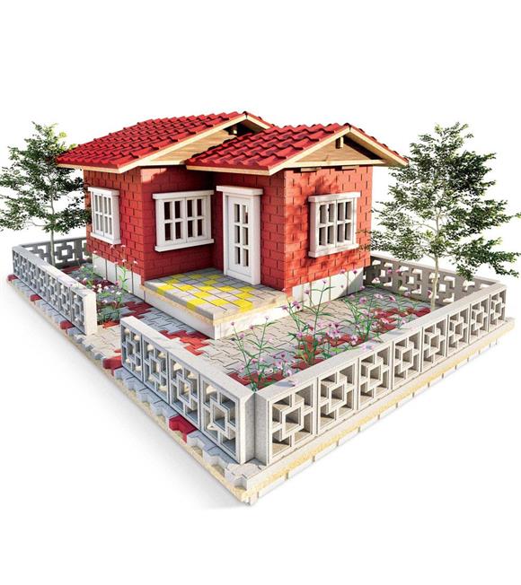 Eshel Maket Tuğla Sahil Villa Kırmızı Set