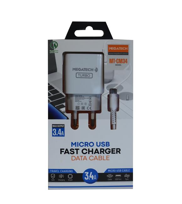 Megatech MT-CM34 3.4A Micro Usb Kablo+ Ev Şarj Adaptörü Hızlı Şarj
