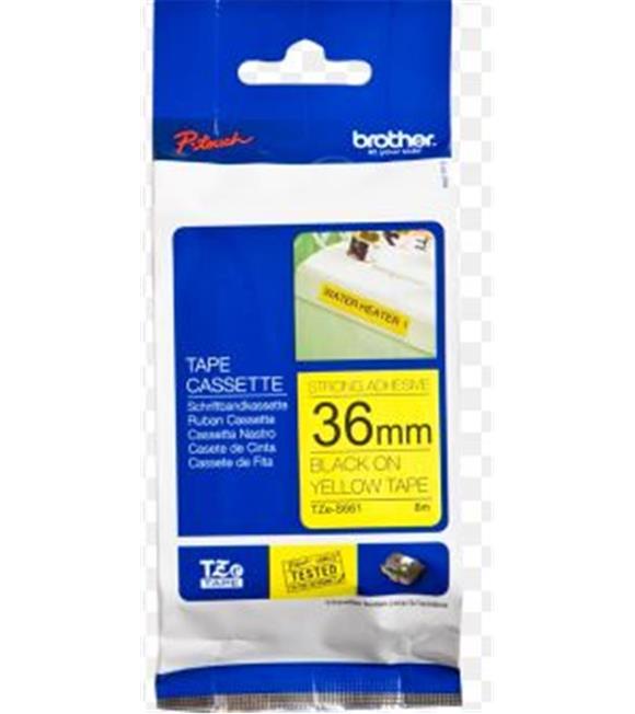 Brother TZE-S661 36 mm Sarı Üzeri Siyah Güçlü Yapışkanlı Laminasyonlu Etiket