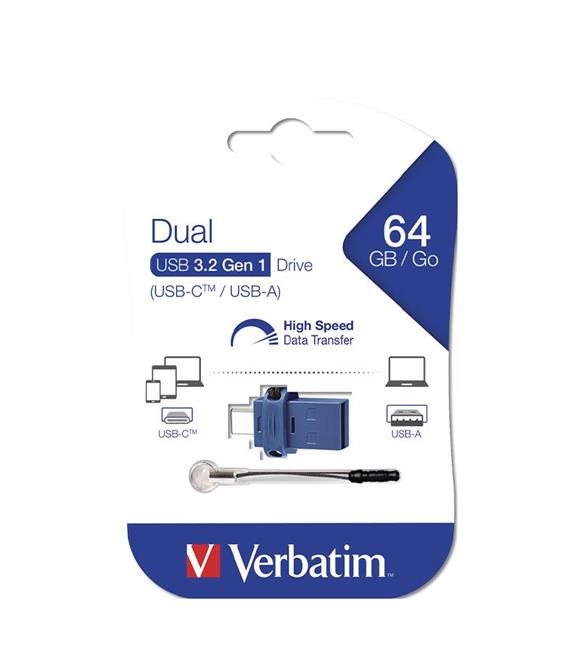 Verbatim 64GB USB 3.2 Dual Drive USB-C - USB-A Çift Taraflı Flash Bellek