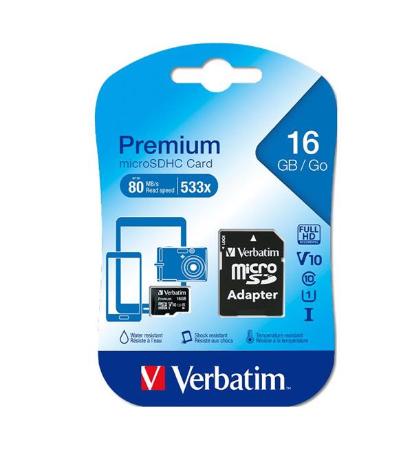 Verbatim 16GB 80MB-S MicroSD Class 10 (Adaptörlü) Hafıza Kartı