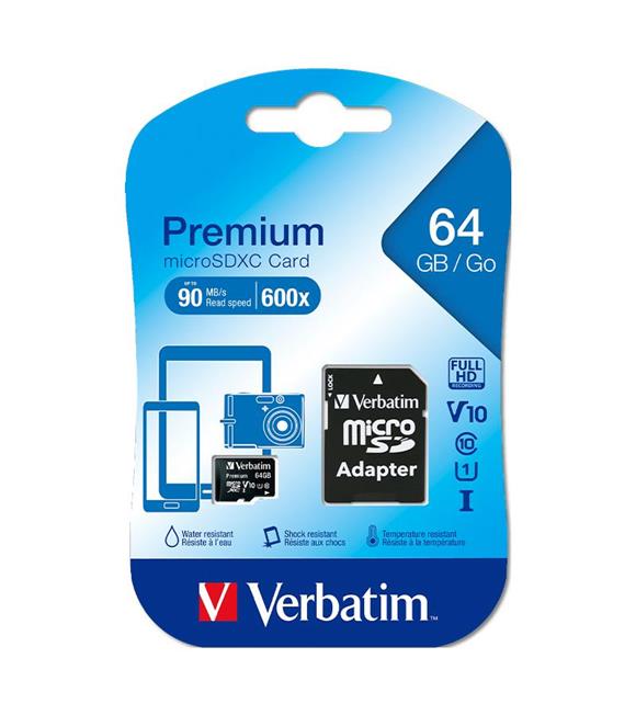 Verbatim 64GB 90MB-S MicroSD Class 10 (Adaptörlü) Hafıza Kartı