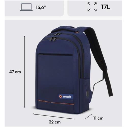 Mack MCC-006BL 15.6" Office USB Girişli Notebook Sırt Çantası Lacivert (Dahili USB Şarj Portu) Yaza Özel
