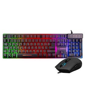 Rampage KM-RX9 Siyah USB Gökkuşağı Zemin Aydınlatmalı Croatian Layout Oyuncu Klavye Mouse Set