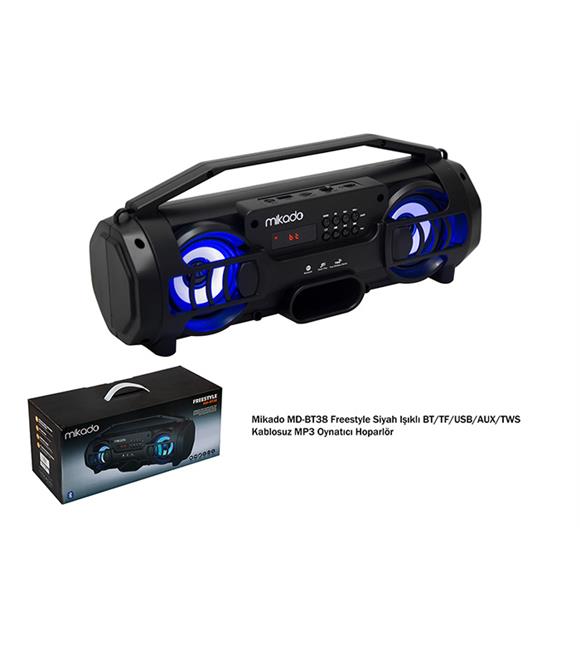 Mikado MD-BT38 Freestyle Siyah Işıklı BT-TF-USB-AUX-TWS Kablosuz MP3 Oynatıcı Hopar