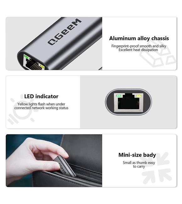 Qgeem QG-UA05 USB Type-C to RJ45 Gigabit Ethernet Dönüştürücü Çoklayıcı Adaptör_1