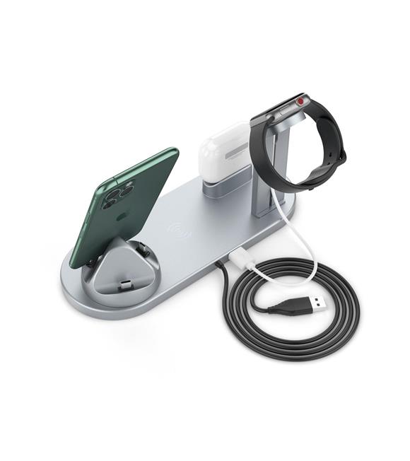 Qgeem QG-WC03SG 10W 4in1 Univer Kablosuz QC3.0 Apple&And Uyumlu 2xTelefon,iwatch,Earpods Uzay Gri