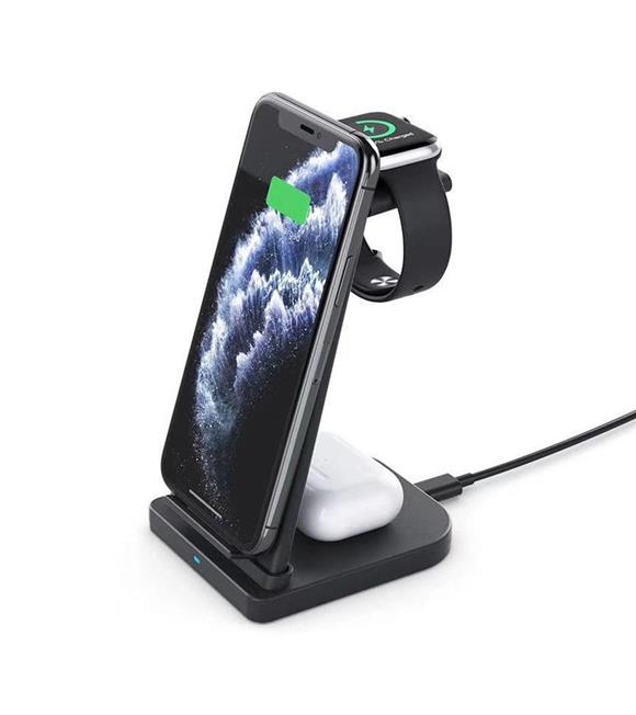 Qgeem QG-WC05B 15W 3in1 Universal Kablosuz QC3.0 Apple&Android Uyumlu Telefon,iwatch,Earpods Siyah