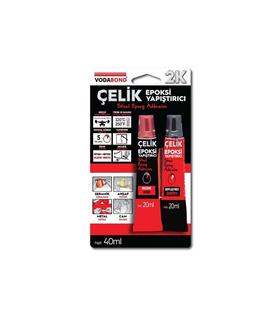 Vodaband 20ML+20ML Çelik Epoksi Yapıştırıcı Siyah+Beyaz(Reçine+Sertleştirici) 0363 Sıvı,Sprey Yapıştırıcılar