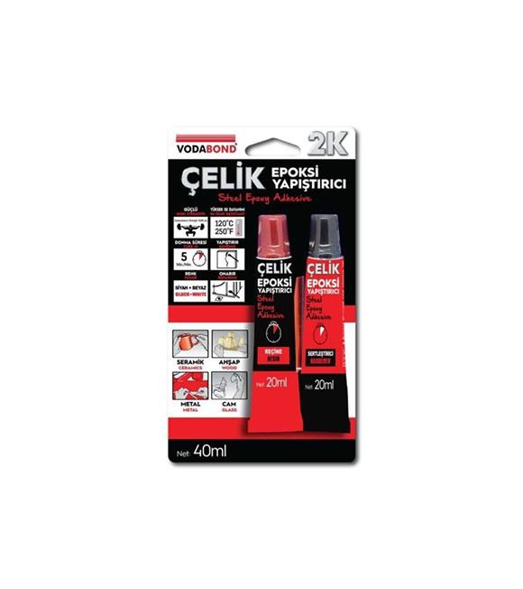 Vodaband 20ML+20ML Çelik Epoksi Yapıştırıcı Siyah+Beyaz(Reçine+Sertleştirici)