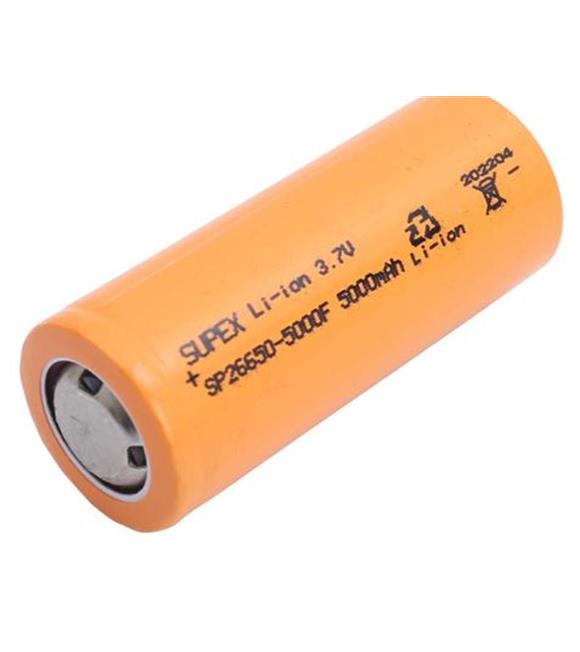 Supex 26650-5000F 3.7V 5000MA Şarjlı Li-on Pil Düz Kafa Pil