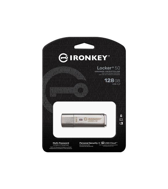 Kingston IKLP50-128GB 128GB IronKey Locker Plus 50 AES Encrypted, USBtoCloud Flash Bellek