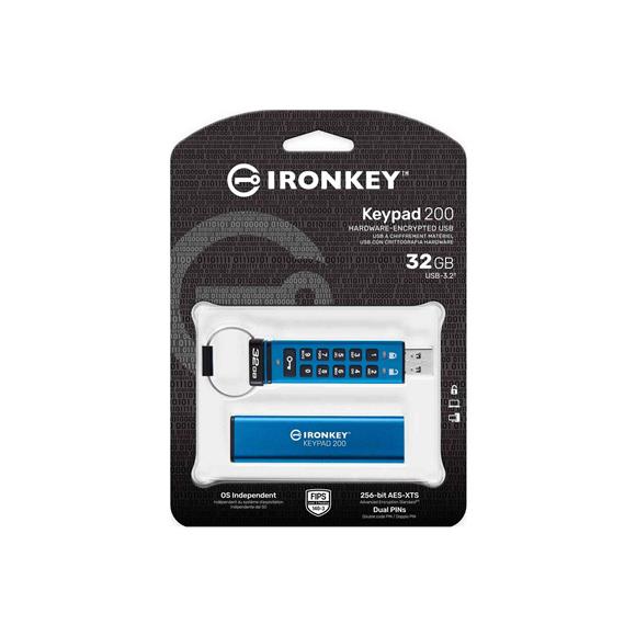 Kingston IKKP200-32GB 32GB IronKey Keypad 200, FIPS 140-3 Lvl 3 (Pending) Flash Bellek