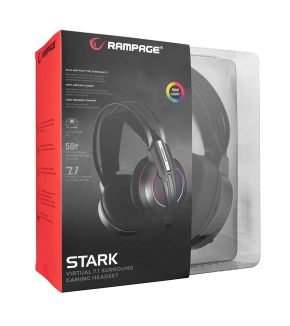 Rampage RM-K6 STARK USB 7.1 Double RGB Efekt Metalik Gri Gaming Oyuncu Mikrofonlu Kulaklık Usb