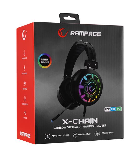 Rampage RM-K59 X-CHAIN Siyah USB 7.1 Rainbow Ledli Gaming Mikrofonlu Oyuncu Kulaklığı