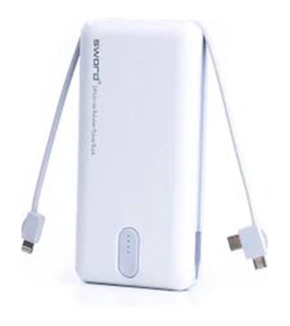 Sword 20P03 Beyaz-Gray Triple Powerbank 20.000mAH Kendinden Kablolu