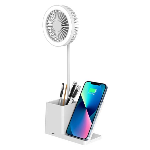 S-link SL-M9055 Beyaz TypeC 10W Kablosuz Şarj Cihazı Fanlı Kalemlikli Masa Lambası