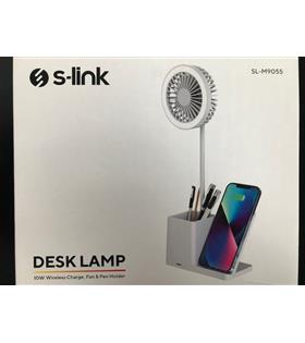 S-link SL-M9055 Beyaz TypeC 10W Kablosuz Şarj Cihazı Fanlı Kalemlikli Masa Lambası Aydınlatma Ve Hırdavat