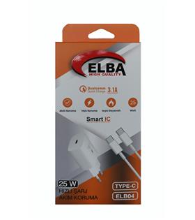 Elba ELB04-PD-25WTypc Beyaz 25W Typc-e Ev Şarj Kafa+1mt Type-c To Type-c Kablo 3.1 Hızlı Şarj
