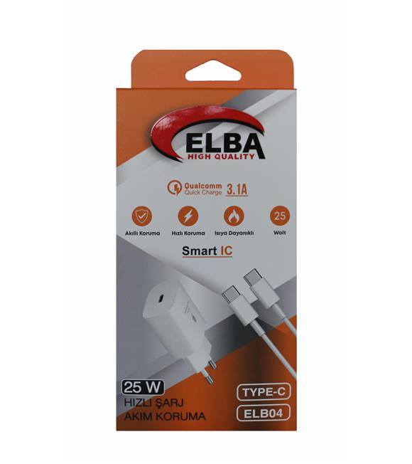 Elba ELB04-PD-25WTypc Beyaz 25W Typc-e Ev Şarj Kafa+1mt Type-c To Type-c Kablo 3.1 Hızlı Şarj